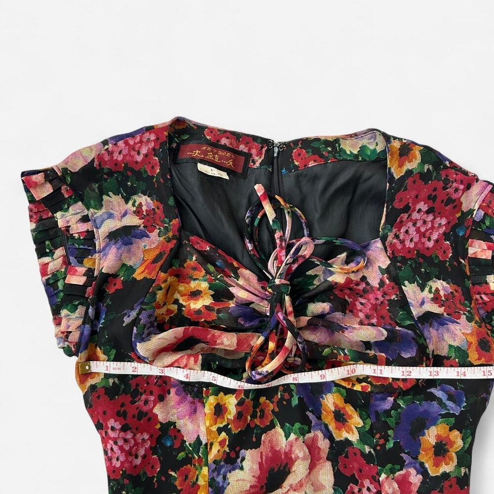 Vintage ARTWORK Floral fit and flare midi dress sweatheart neckline size 4 (XS) - Picture 3 of 7
